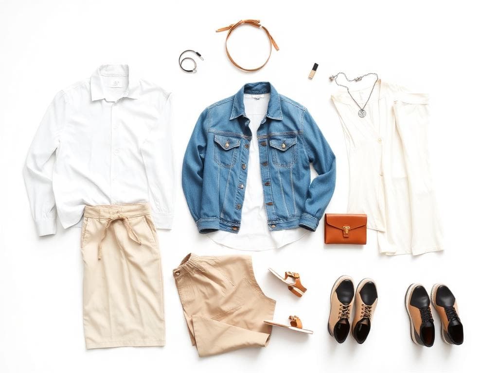 Capsule vacation wardrobe flat lay planned by vacation stylist