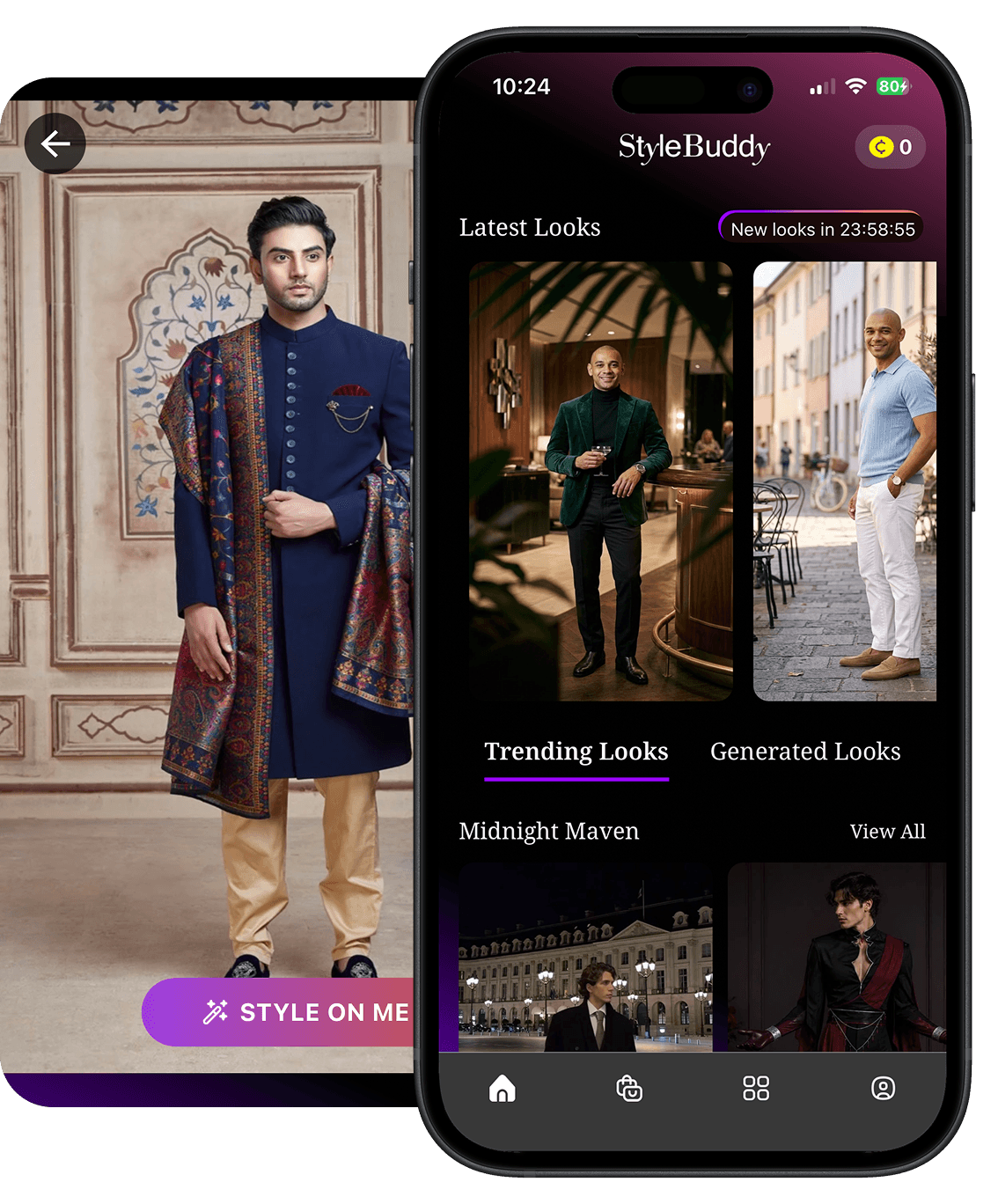 Style This on Me screen in the StyleBuddy App visualising a selected festive look on the user